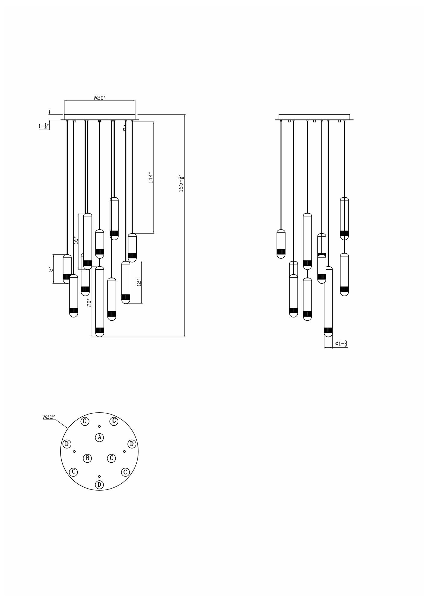 Image 5 Eurofase Cambre 22" Integrated LED Multi Drop Chandelier, Antique Brass more views