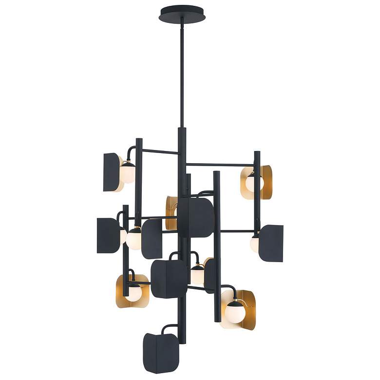 Image 1 Eurofase Cornice, Chandelier, 12-Light, 42", Gold-Black Mix, White Glass