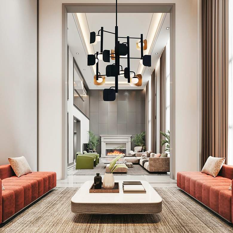 Image 2 Eurofase Cornice, Chandelier, 12-Light, 42", Gold-Black Mix, White Glass more views