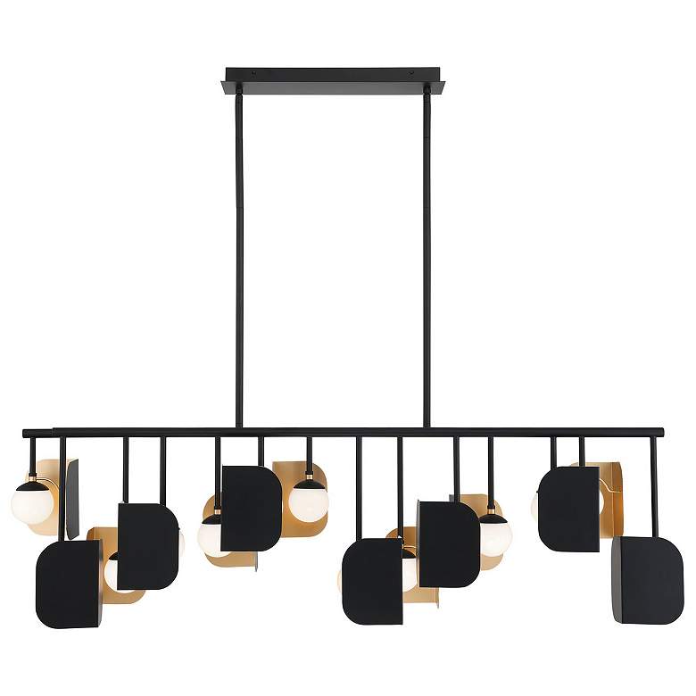 Image 1 Eurofase Cornice, Chandelier, 14-Light, 60", Gold-Black Mix, White Glass