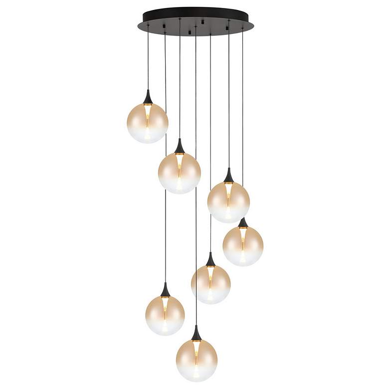 Image 1 Eurofase Iissa, Chandelier, 7-Light, 21", Matte Black, Amber Glass
