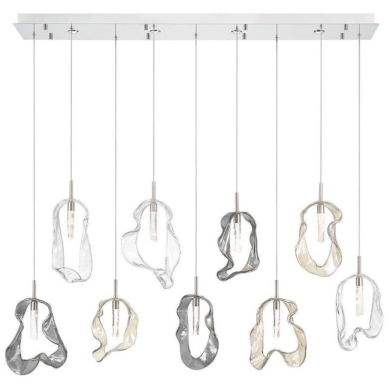 Image 1 Eurofase Norah, Chandelier, 9-Light, 51", Polished Nickel, Mixed Glass