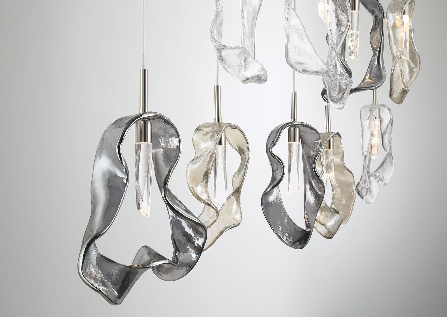 Image 2 Eurofase Norah, Chandelier, 9-Light, 51", Polished Nickel, Mixed Glass more views