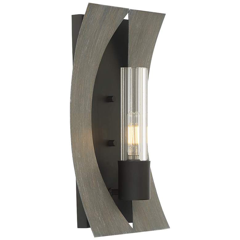 Image 1 Eurofase Pennino 13 1/2"H Matte Black and Gray Wood LED Wall Sconce