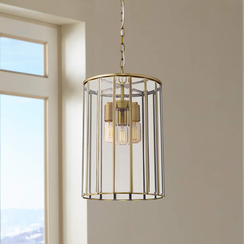 Image 1 Eurofase Saville 12 1/4"W Brass 3-Light Caged Pendant Light