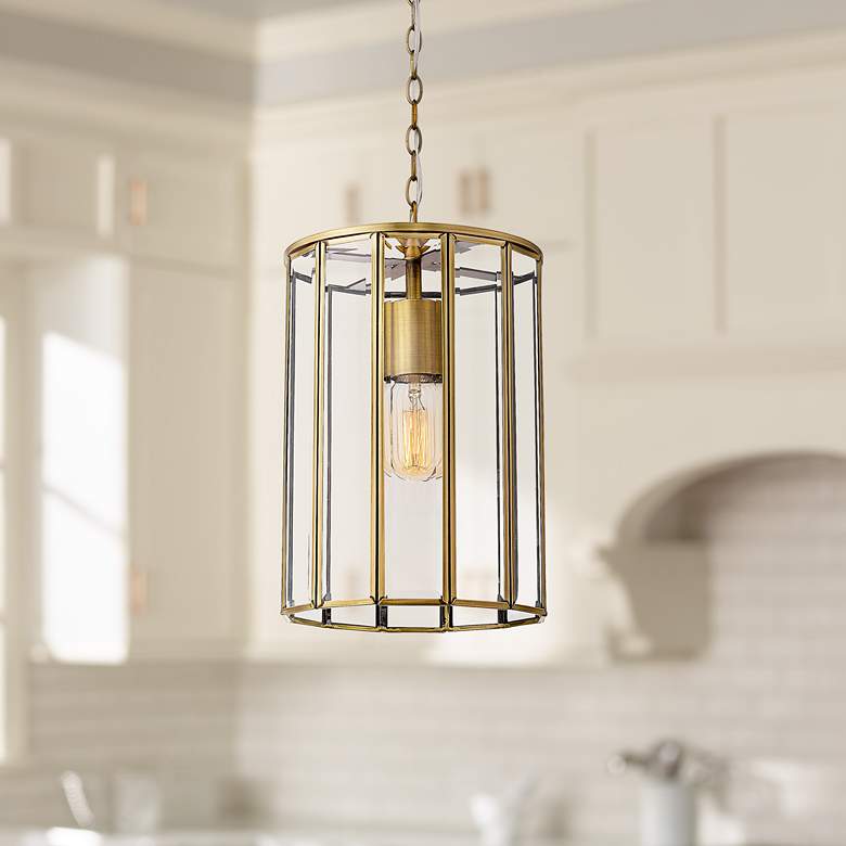 Image 1 Eurofase Saville 7 3/4 inch Wide Brass Caged Mini Pendant Light