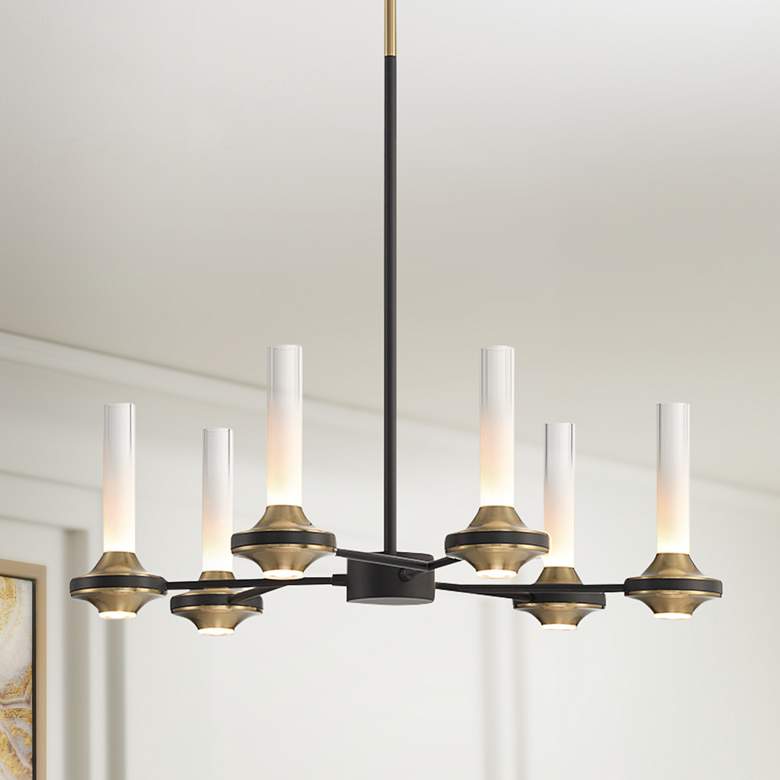 Image 1 Eurofase Torcia 12 Light 24.5" Chandelier in Black and Brass