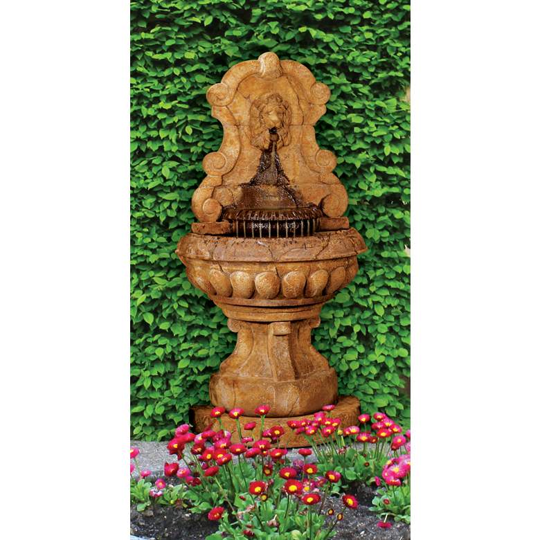 Image 1 Europa Murabella Lion 66"H Relic Lava Outdoor Wall Fountain