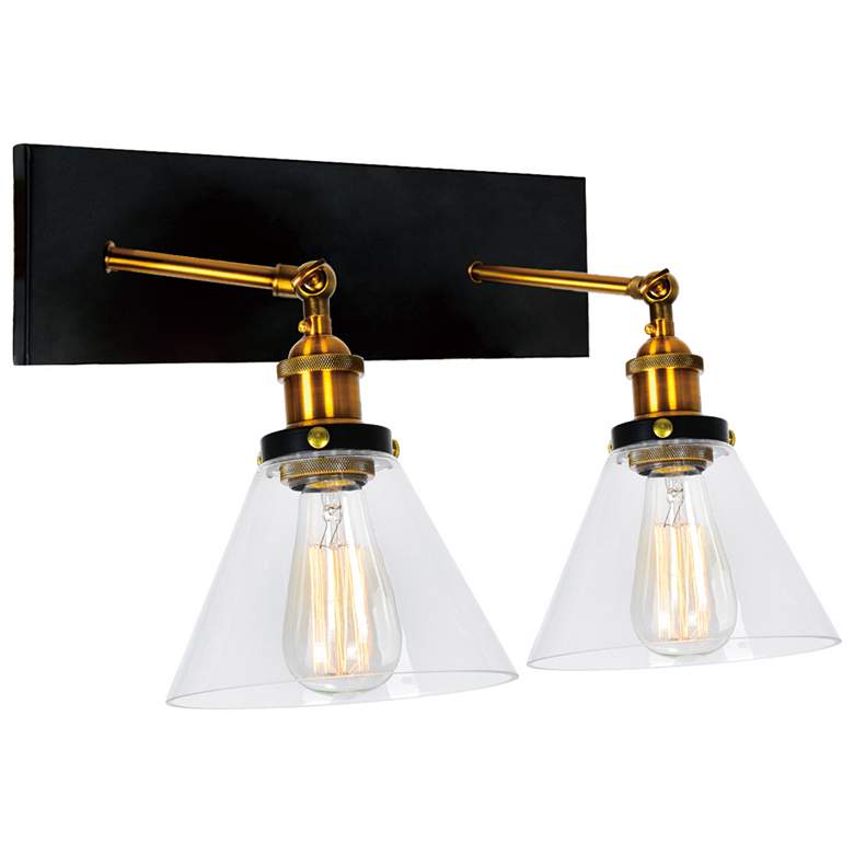 Image 1 Eustis 2 Light Wall Sconce With Black & Gold Brass Finish