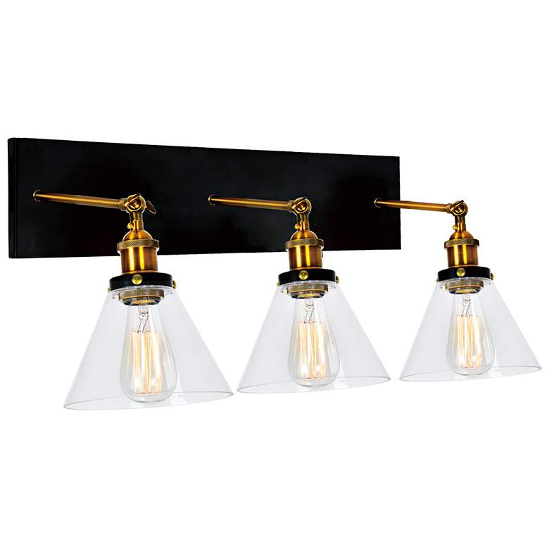Image 1 Eustis 24"W Black and Gold Brass 3-Light Vanity Bath Light