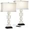 Evan Brushed Nickel Finish Modern Luxe USB Table Lamps Set of 2