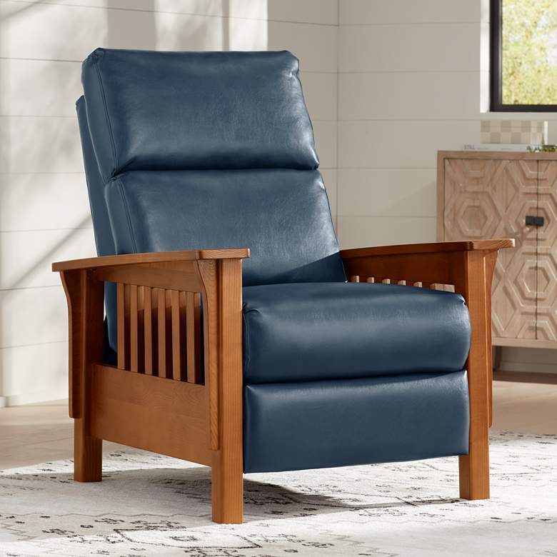 Image 1 Evan Cantina Blue Faux Leather 3-Way Recliner Chair