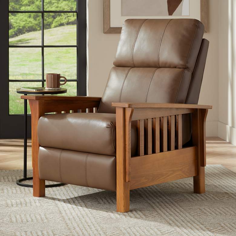 Image 1 Evan Jamestown 33 1/4" Wide Sand Faux Leather 3-Way Recliner Chair