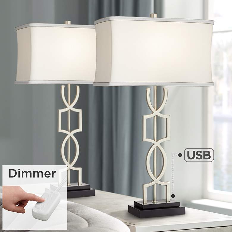 Evan Metal USB Table Lamps Set of 2 with Table Top Dimmers