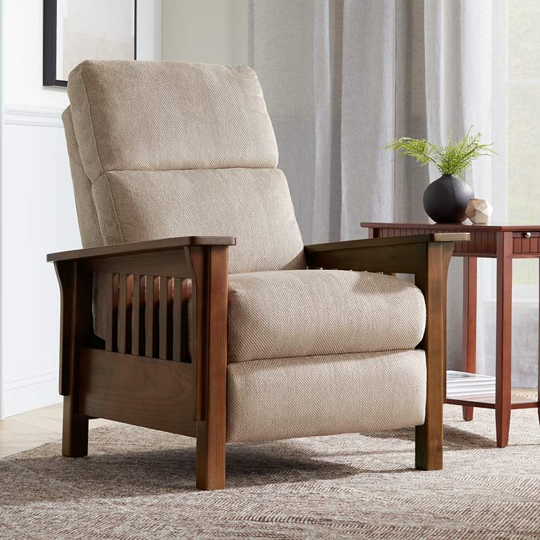 Image 1 Evan Ultra Suede Oatmeal 3-Way Recliner Chair