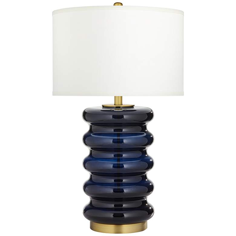 Image 2 Evan Wavy Navy Blue Glass Modern Luxe Table Lamp