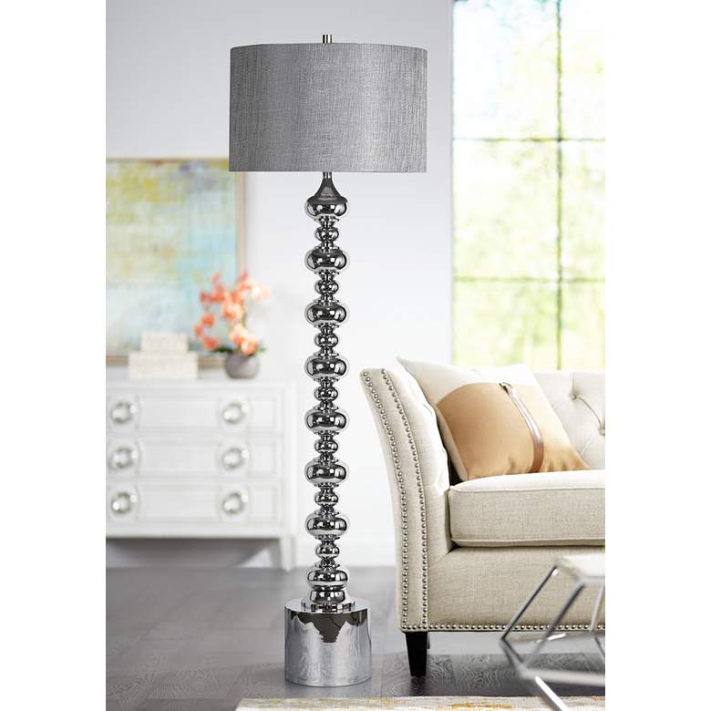 Image 1 Evanston Chrome Metal Floor Lamp with Gray Shade