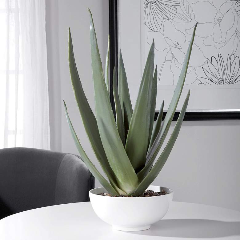 Evarado Aloe Vera 30&quot; High Faux Plant in White Bowl