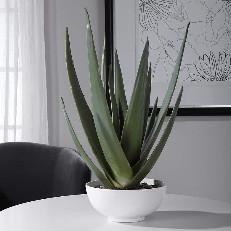 Image 1 Evarado Aloe Vera 30" High Faux Plant in White Bowl