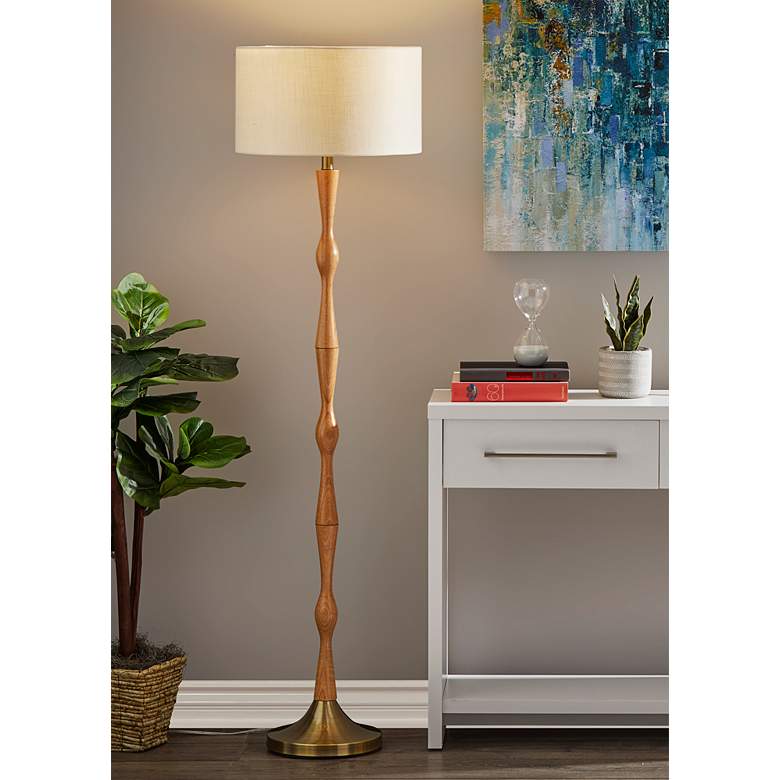 Image 1 Eve Natural Oak Wood Column Floor Lamp