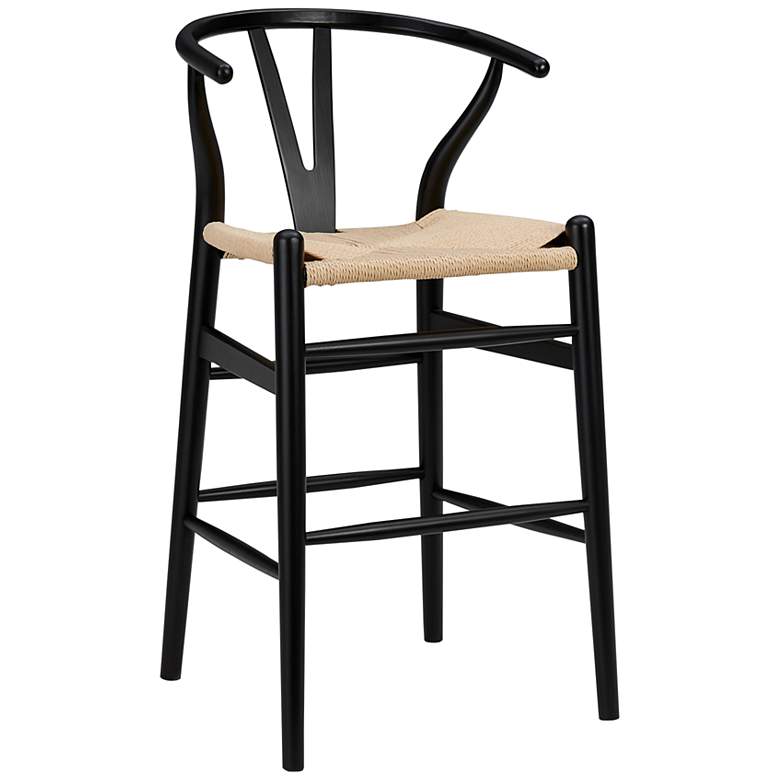 Image 1 Evelina 26" Black Wood Counter Stool with Natural Rush Seat