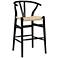 Evelina 26" Black Wood Counter Stool with Natural Rush Seat