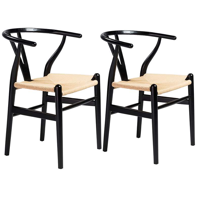 Image 1 Evelina Black Wood Side Chairs Set of 2 with Natural Seat