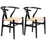 Evelina Black Wood Side Chairs Set of 2 with Natural Seat
