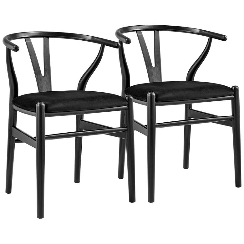 Image 1 Evelina Black Wood Side Chairs Set of 2 with Velvet Seat