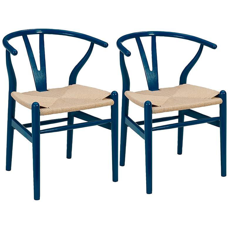 Image 1 Evelina Blue Wood Side Chairs Set of 2 with Natural Seat