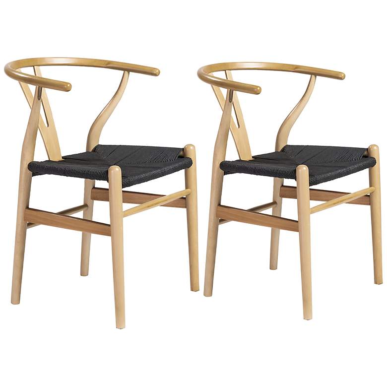 Image 1 Evelina Natural Wood Side Chairs Set of 2 with Black Seat