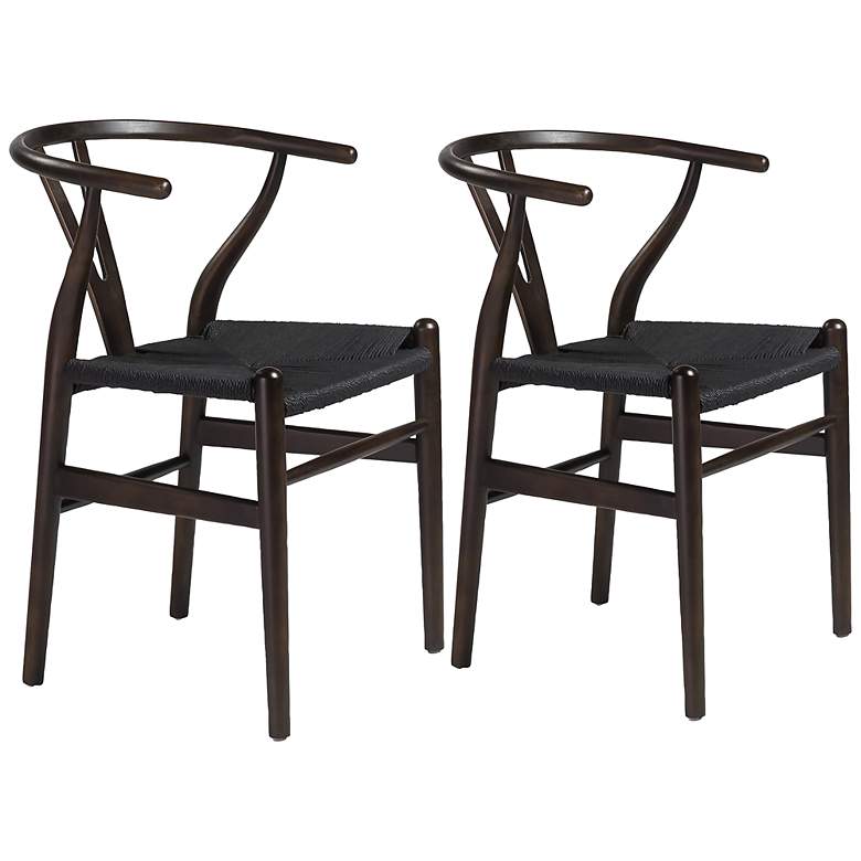 Image 1 Evelina Walnut Wood Side Chairs Set of 2 with Black Seat