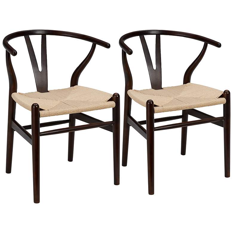 Image 1 Evelina Walnut Wood Side Chairs Set of 2 with Natural Seat