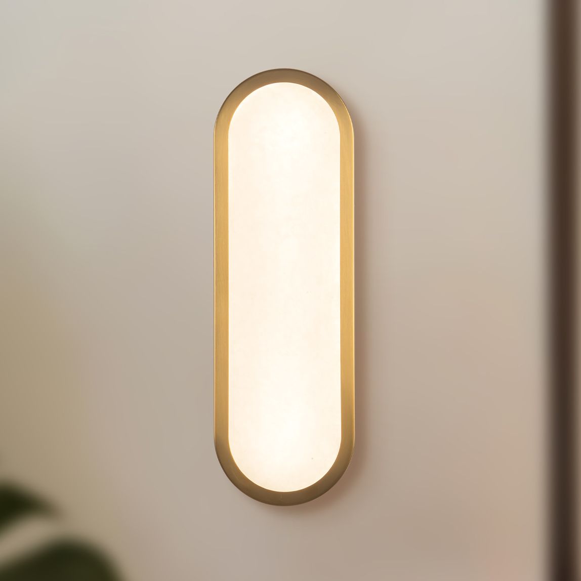 Evelyn 16-in Alabaster LED Bathroom Wall/Vanity Light w/ Brushed Gold