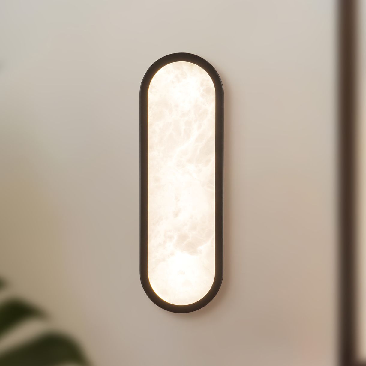 Evelyn 16-in Alabaster LED Wall/Vanity Light with Matte Black Finish
