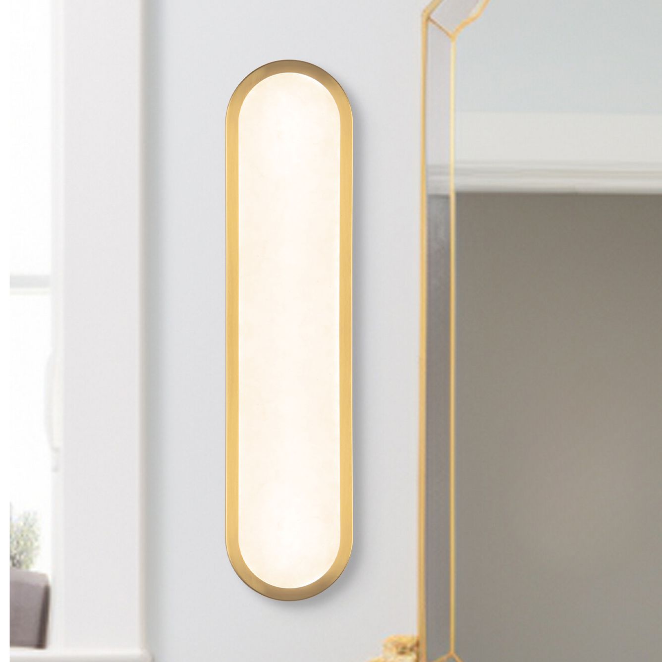 Evelyn 22-in Alabaster LED Wall/Vanity Light with Brushed Gold Finish