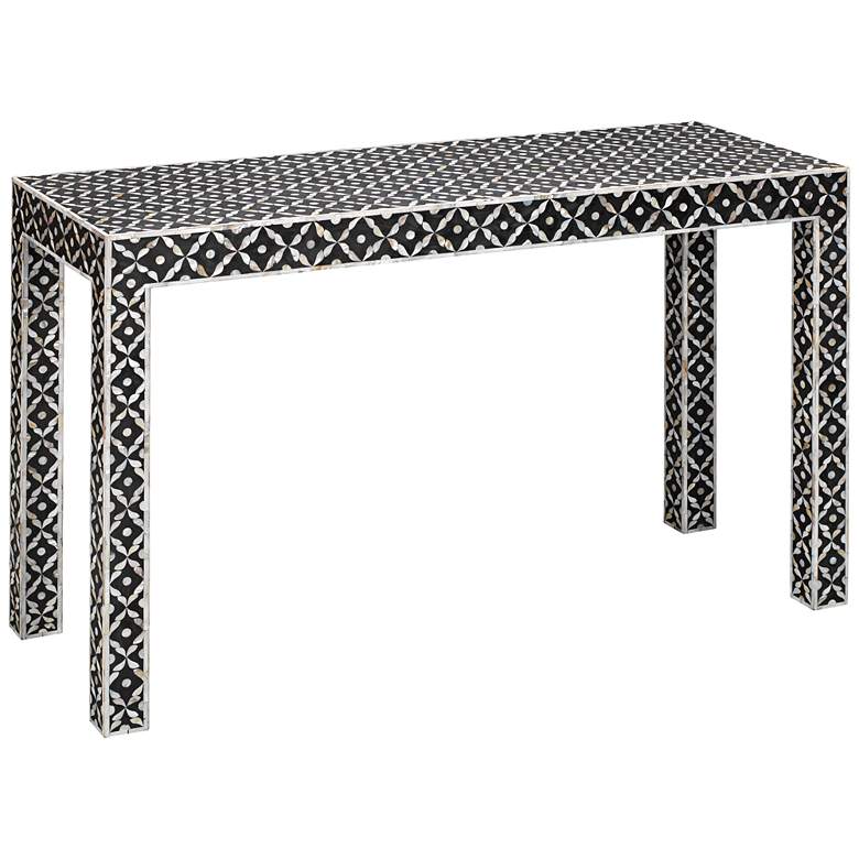 Image 1 Evelyn 48" Wide Gray and White Mother of Pearl Console Table