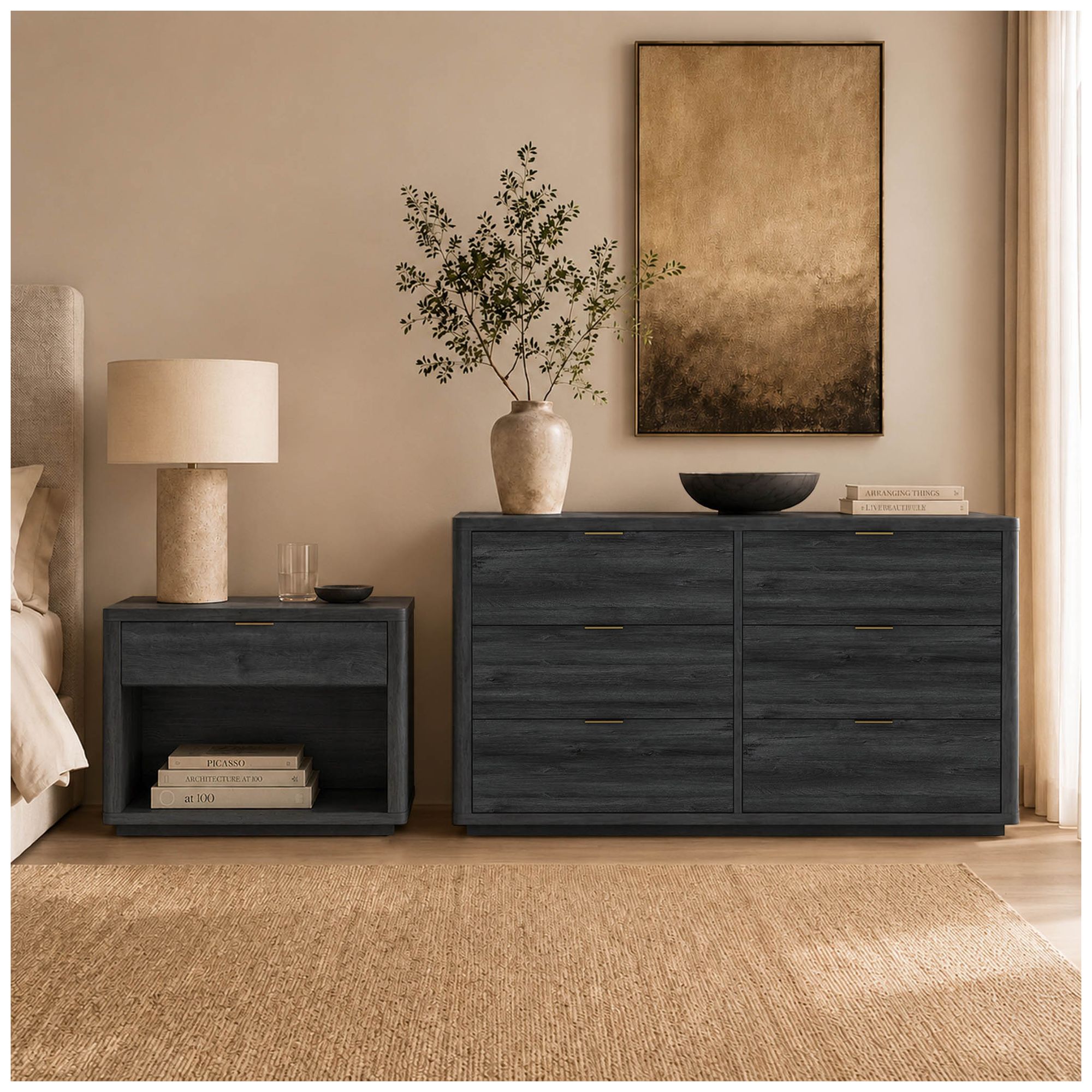 Image 4 Evelyn Modern 2-Piece Dresser and Nightstand in Charcoal Gray more views