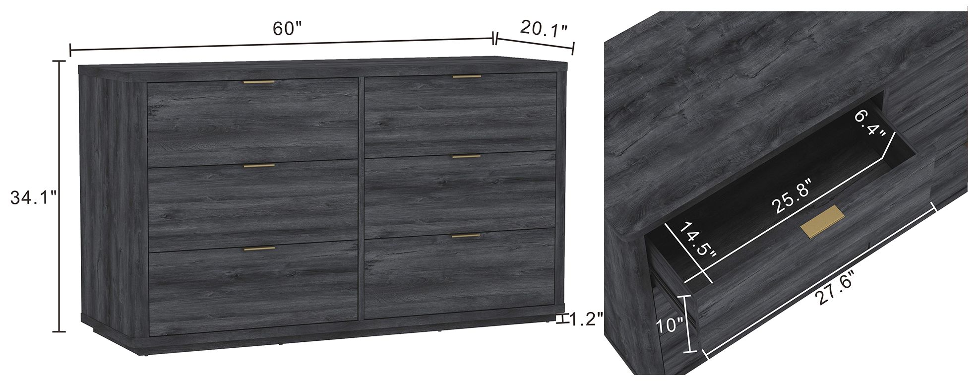 Image 6 Evelyn Modern 2-Piece Dresser and Nightstand in Charcoal Gray more views