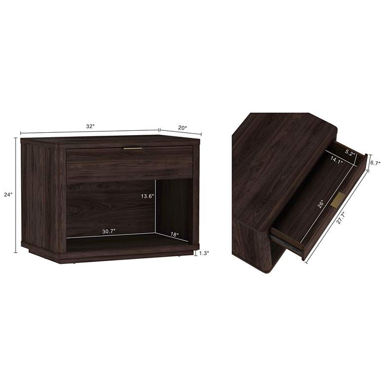 Image 3 Evelyn Modern 32 Nightstand 2.0 with 1 Full Extension Drawer in Brown more views