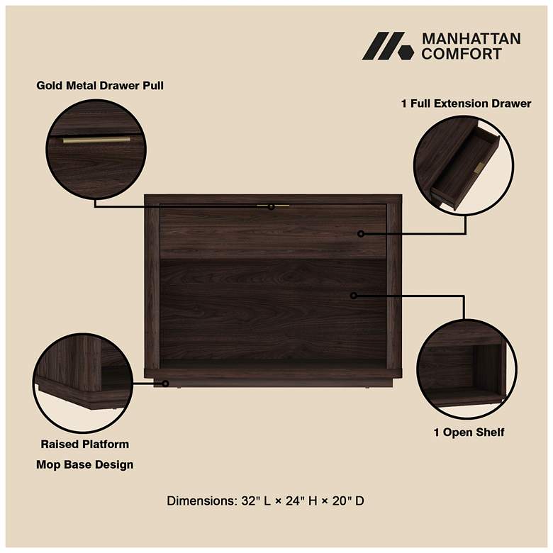 Image 4 Evelyn Modern 32 Nightstand 2.0 with 1 Full Extension Drawer in Brown more views