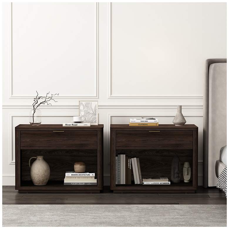 Image 1 Evelyn Modern 32 Nightstand 2.0 with 2 Full Extension Drawers in Brown - of