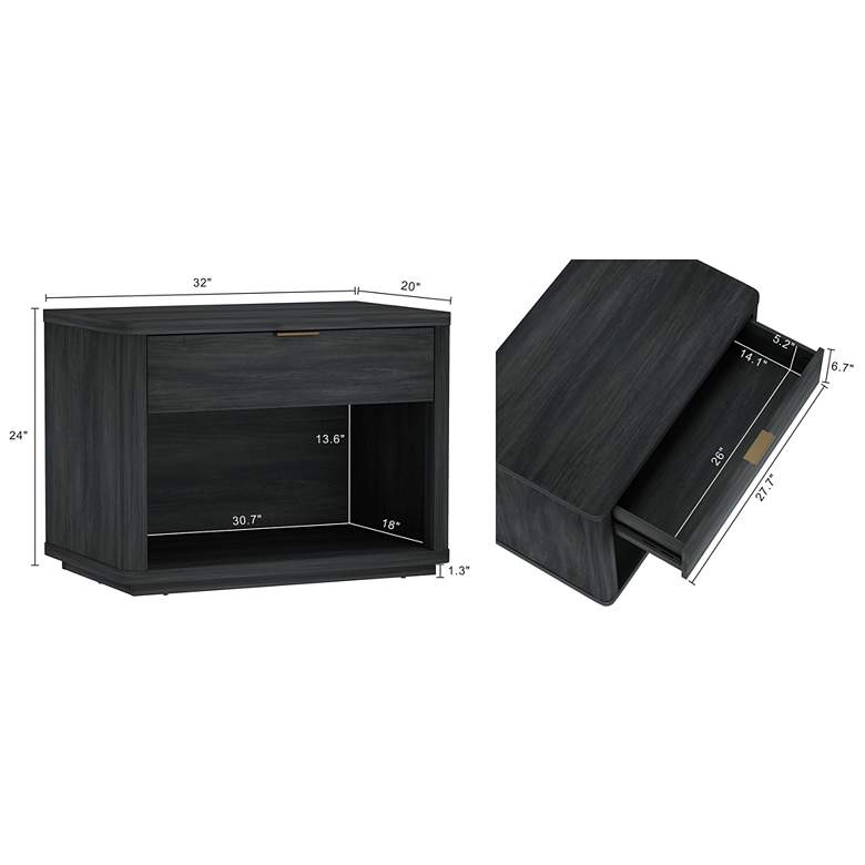 Image 3 Evelyn Modern 32 Nightstand 2.0 with 2 Full Extension Drawers in Charcoal - more views