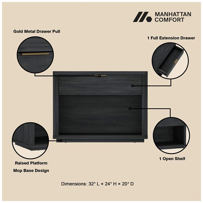 Image 4 Evelyn Modern 32 Nightstand 2.0 with 2 Full Extension Drawers in Charcoal - more views