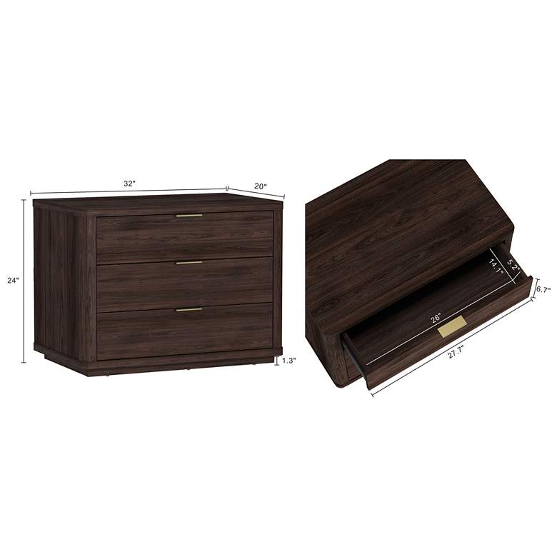 Image 3 Evelyn Modern 32 Nightstand 4.0 with 3 Full Extension Drawers in Brown more views