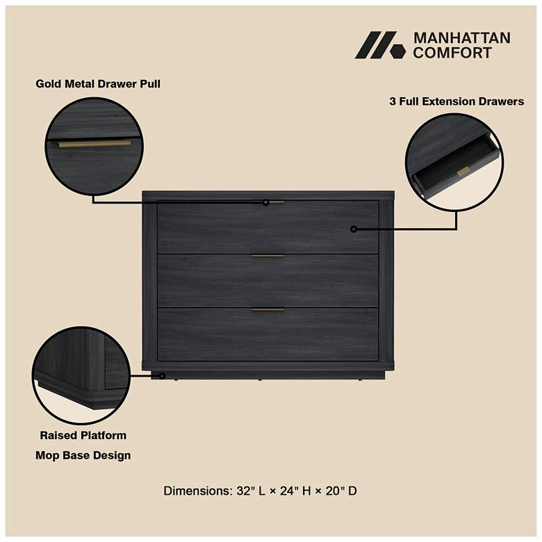 Image 4 Evelyn Modern 32 Nightstand 4.0 with 3 Full Extension Drawers in Charcoal more views