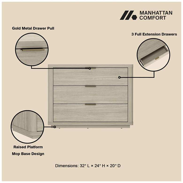 Image 4 Evelyn Modern 32 Nightstand 4.0 with 3 Full Extension Drawers in Natural more views