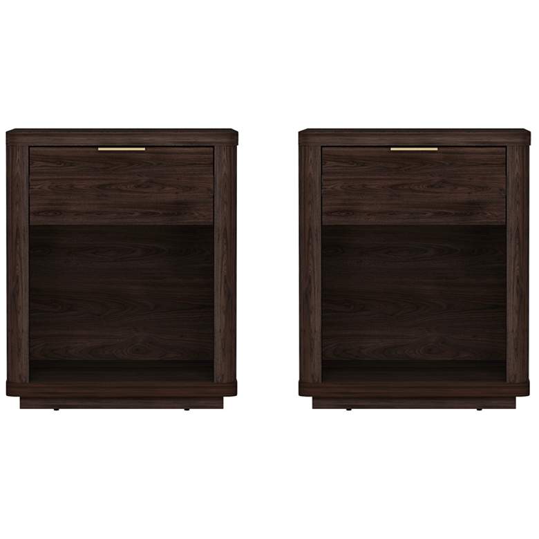 Image 2 Evelyn Modern Nightstand with 2 Full Extension Drawers in Brown - Set of 2