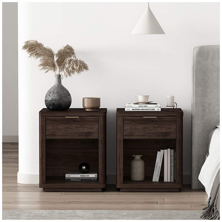 Image 1 Evelyn Modern Nightstand with 2 Full Extension Drawers in Brown - Set of 2