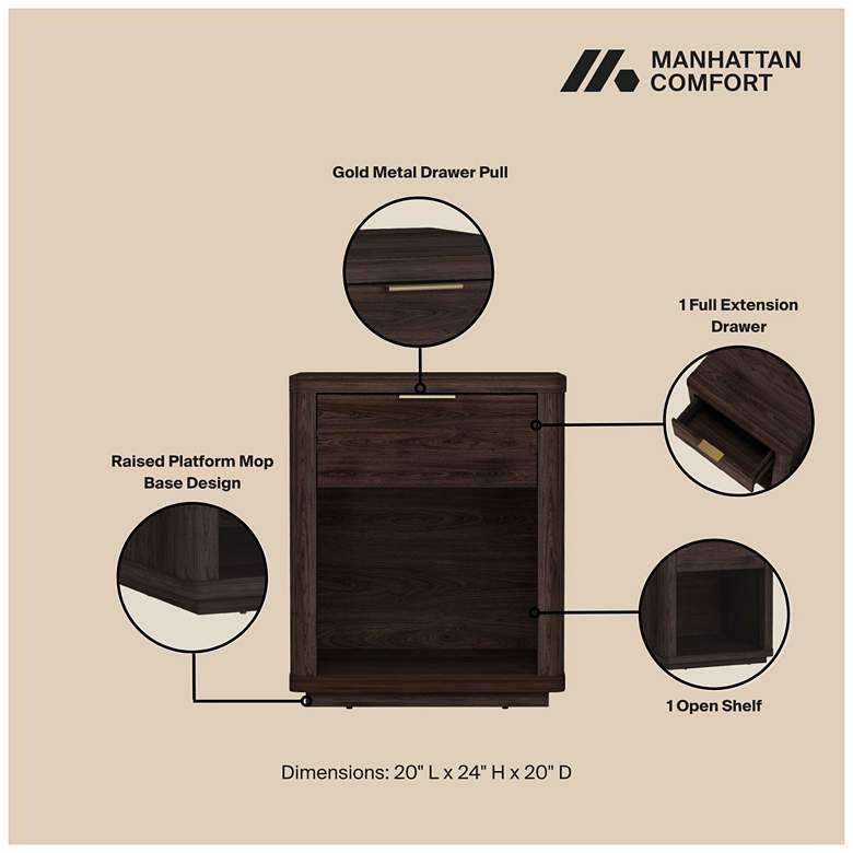 Image 4 Evelyn Modern Nightstand with 2 Full Extension Drawers in Brown - Set of 2 more views